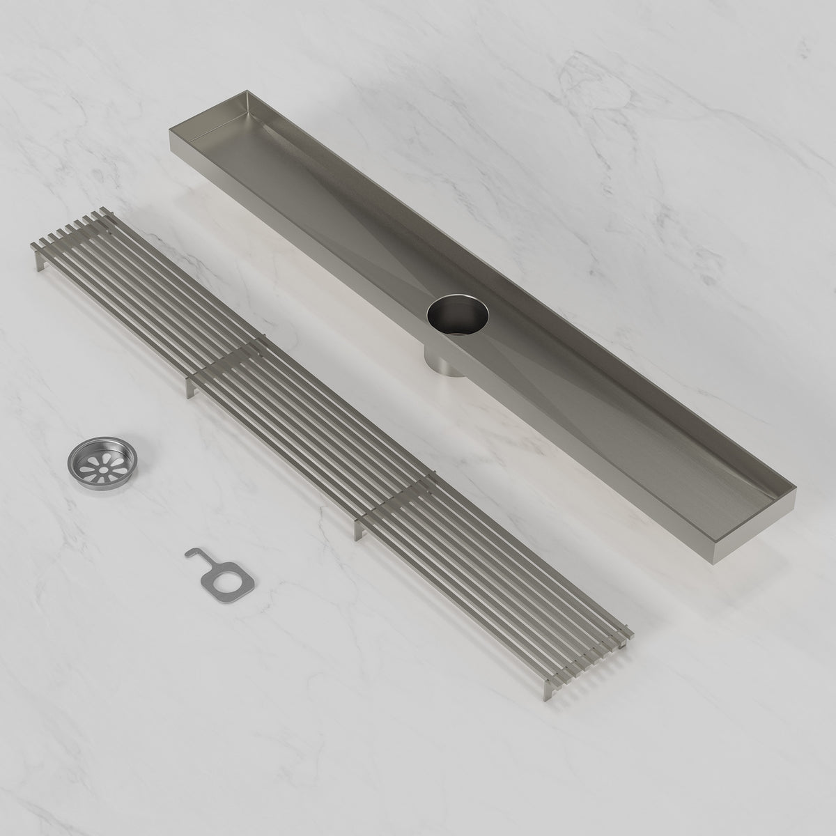 24-Inch Linear Shower Drain with Anti-Odor Core and Hair Catcher