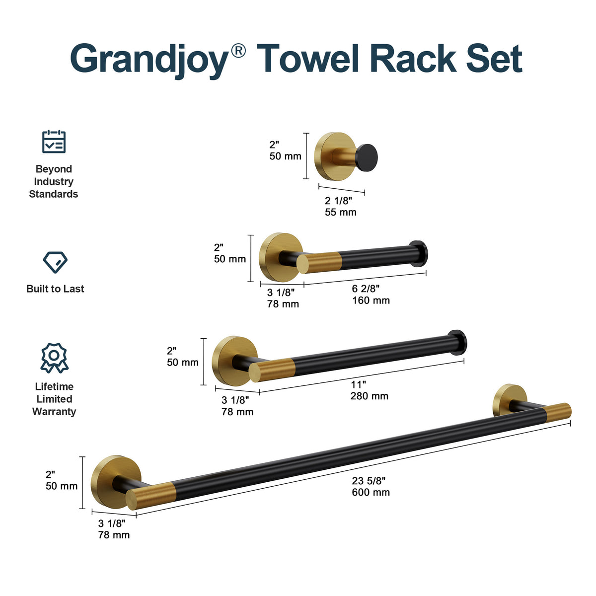 Four-Piece Wall-Mounted Bathroom Hardware Set with Knurled Towel Bars