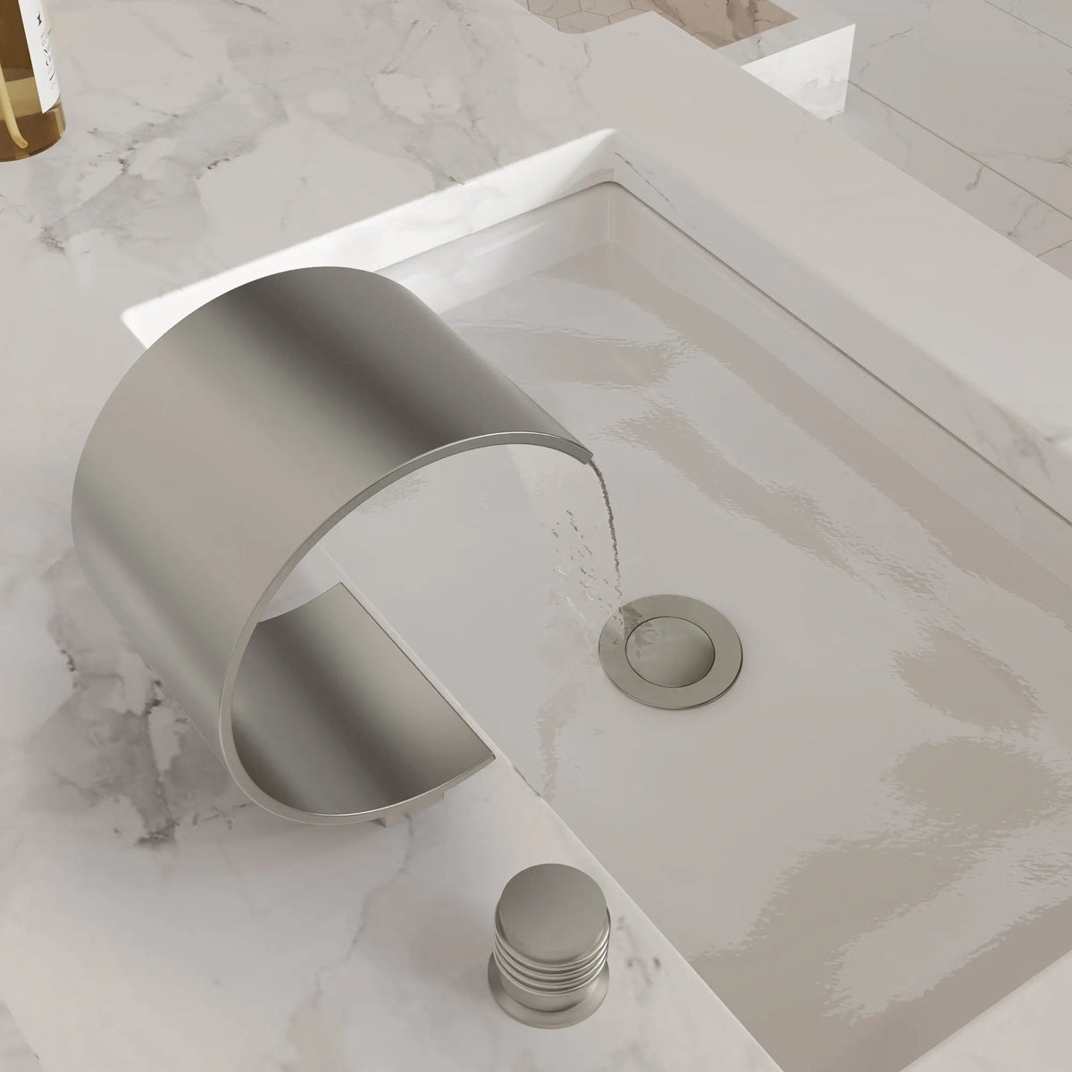 Two-Handle Waterfall Widespread Bathroom Sink Faucet With Pop-Up Drain