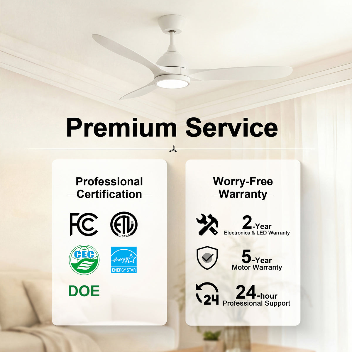 52-Inch Downrod Mount 3-Blade Ceiling Fan with Light and Remote Control