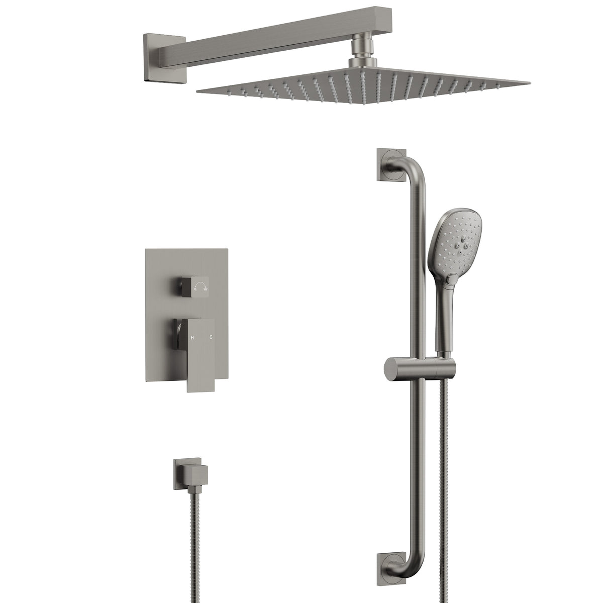 Square Wall-Mounted Shower System with Adjustable Slide Bar