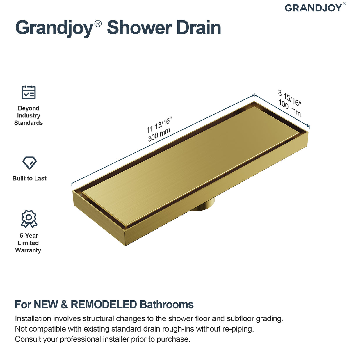 12-Inch Reversible Linear Shower Drain with Anti-Odor Core