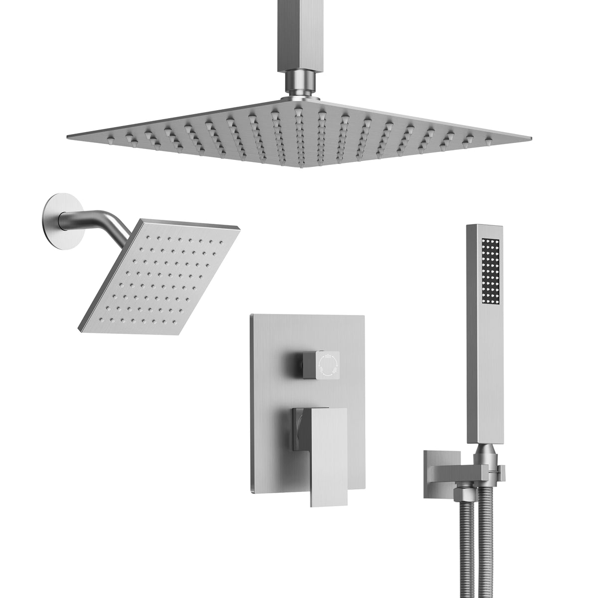 Square Ceiling-Mounted Dual Shower System with Handheld Spray