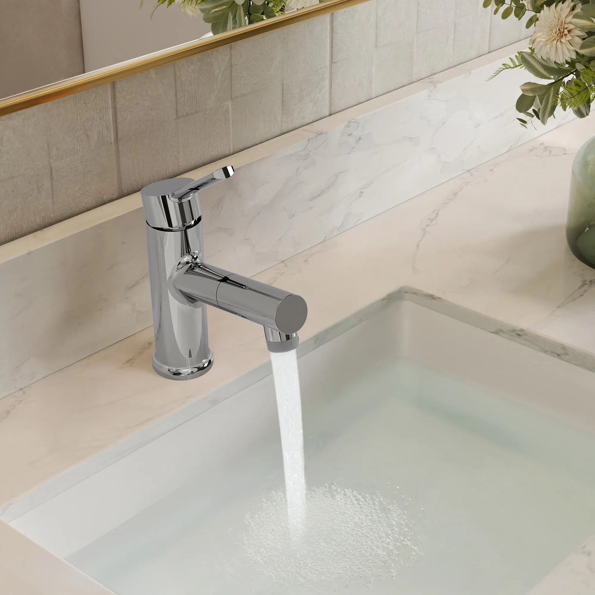 Single-Handle Pull-Out Bathroom Sink Faucet With Dual Spray Modes And Pop-Up Drain