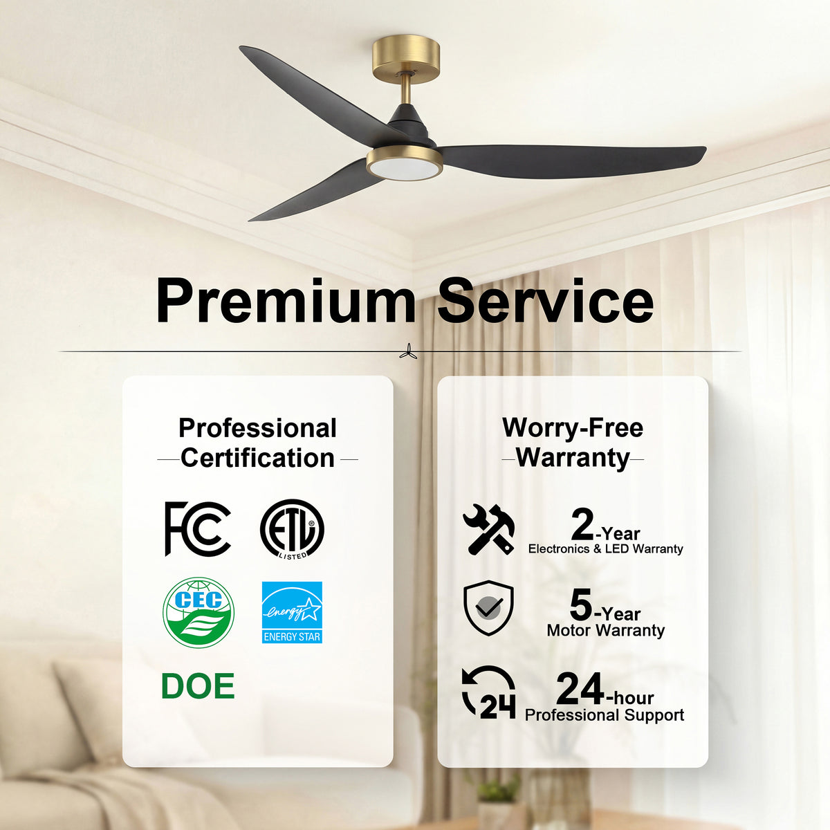 54-Inch Downrod Mount 3-Blade Ceiling Fan with Light and Remote Control