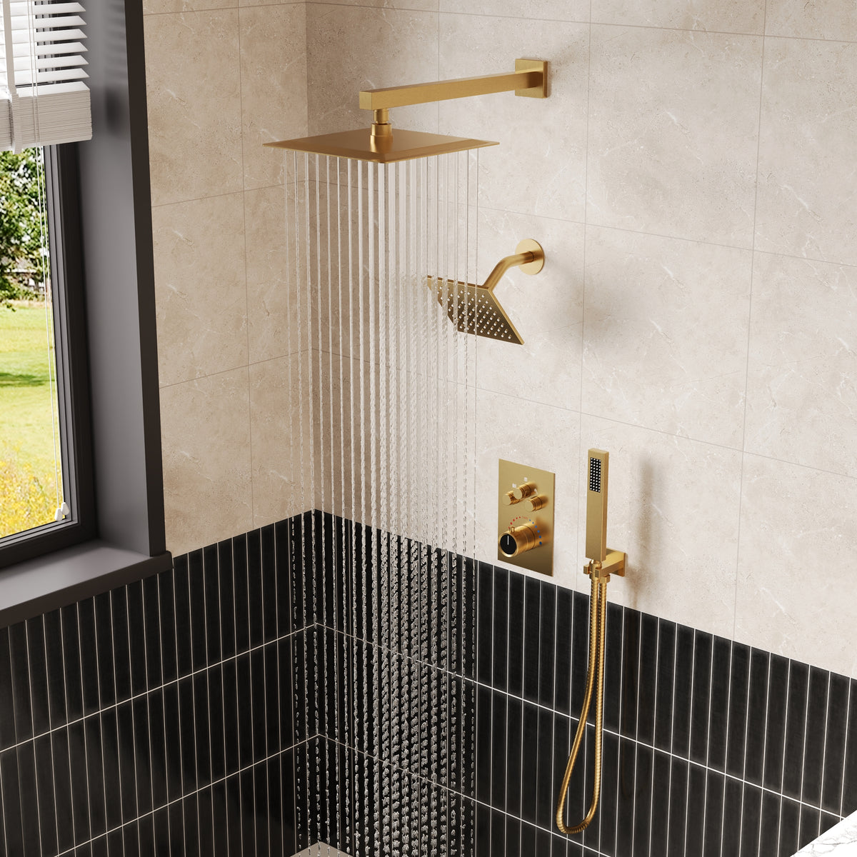 Wall-Mounted Thermostatic Dual Shower System with Handheld Spray