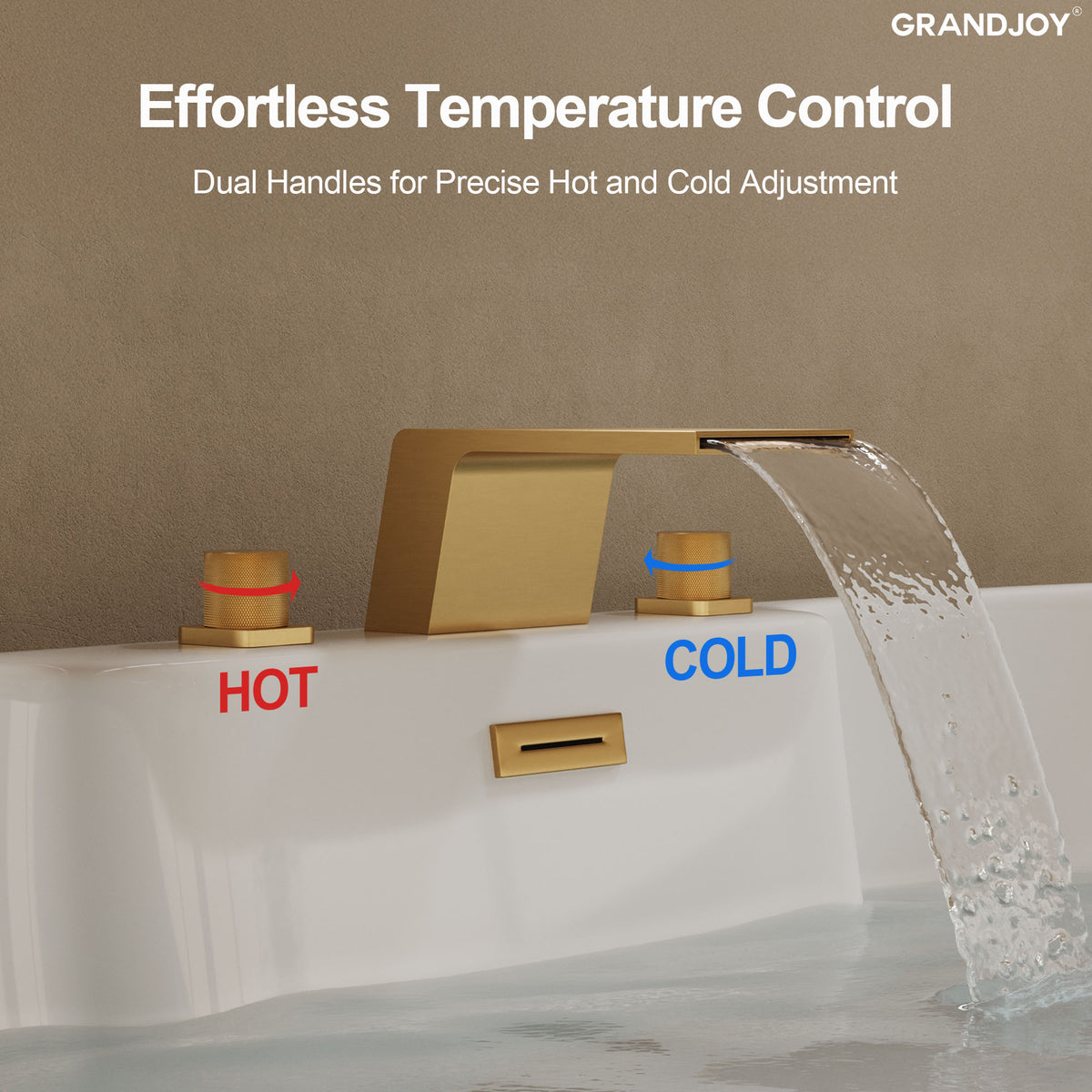 Deck-Mounted Waterfall Bathtub Faucet with Separate Hot and Cold Handles
