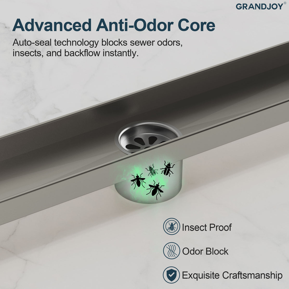 24-Inch Linear Shower Drain with Anti-Odor Core and Hair Catcher