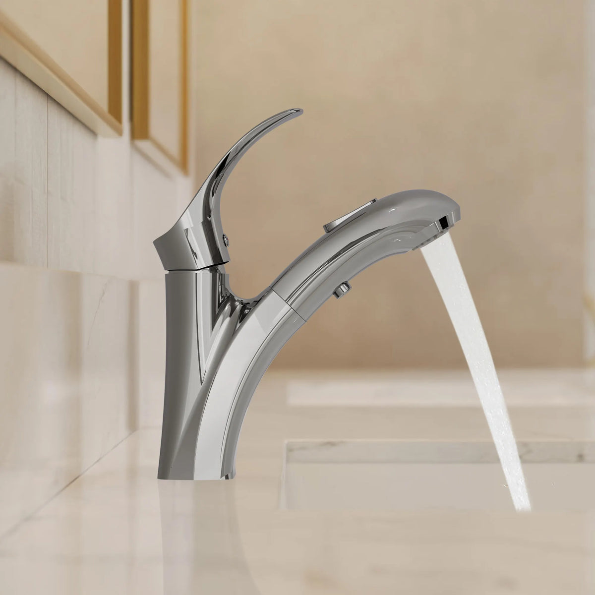Single-Handle Pull-Out Bathroom Sink Faucet With Dual Spray Modes And Pop-Up Drain