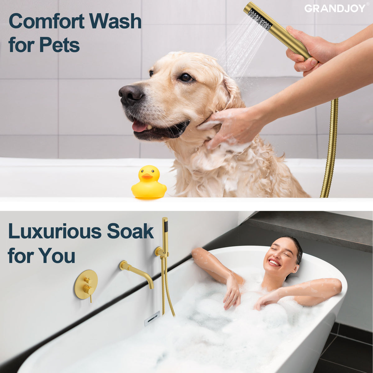 Wall-Mounted Bathtub Faucet with Hand Shower and Pressure-Balanced Valve