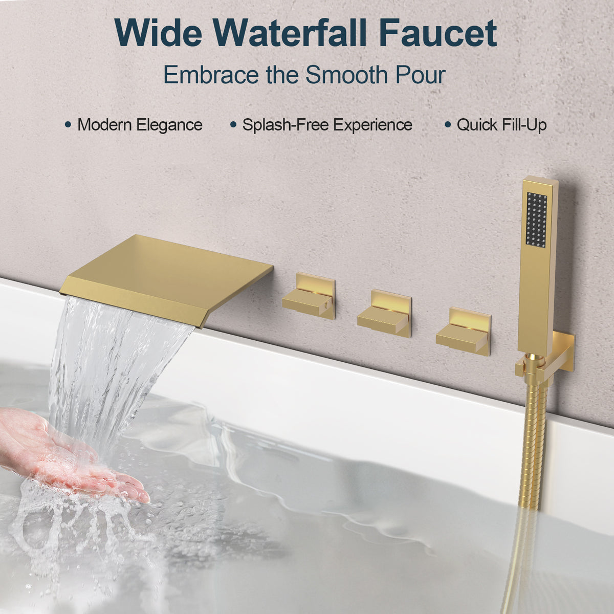 Wall-Mounted Floor-Mounted bathtub with Three Handles and Hand Shower