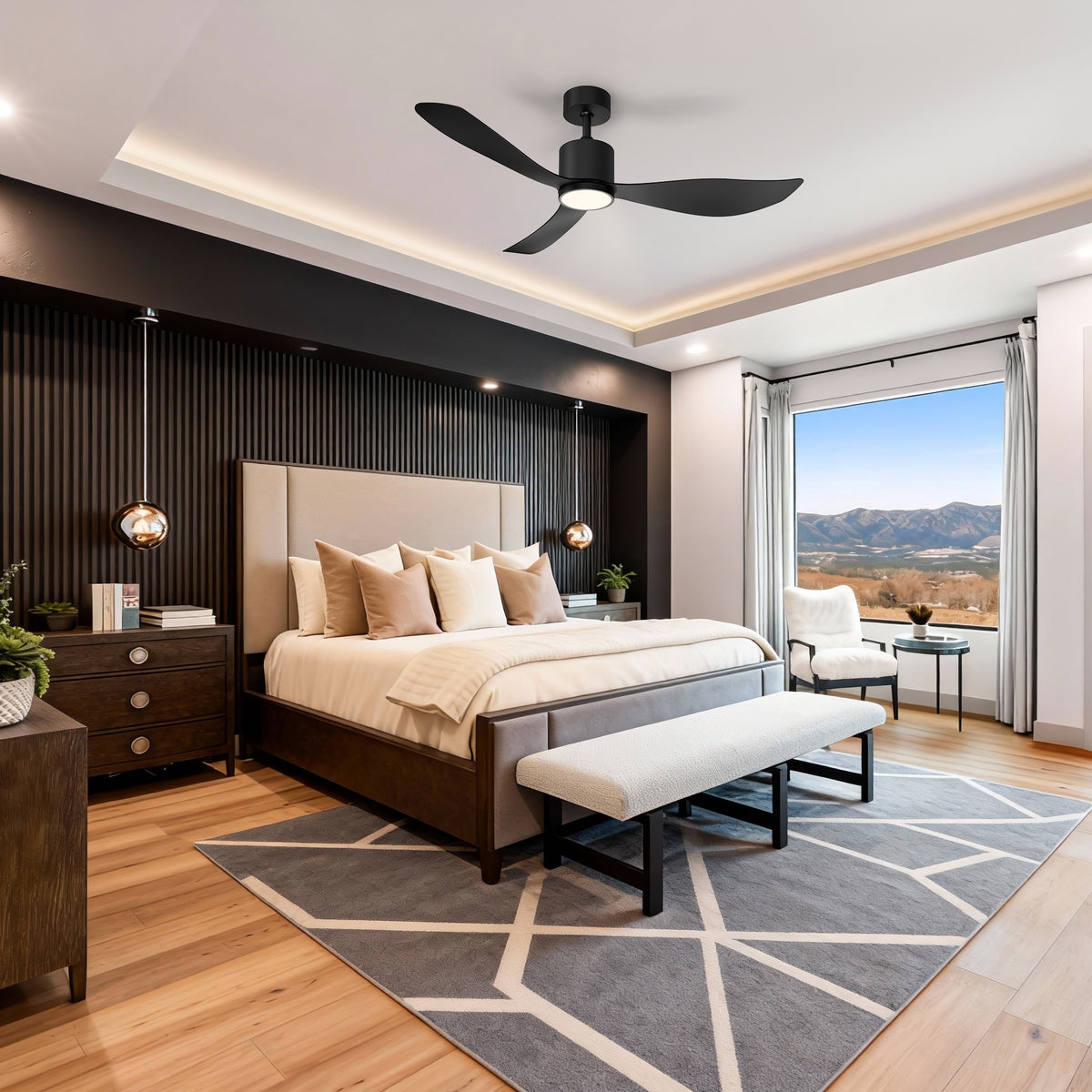 52-Inch Downrod Mount 3-Blade Ceiling Fan with Light and Remote Control