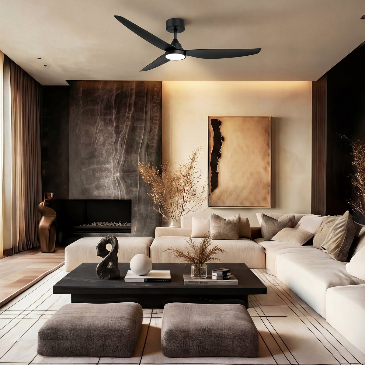 54-Inch Downrod Mount 3-Blade Ceiling Fan with Light and Remote Control