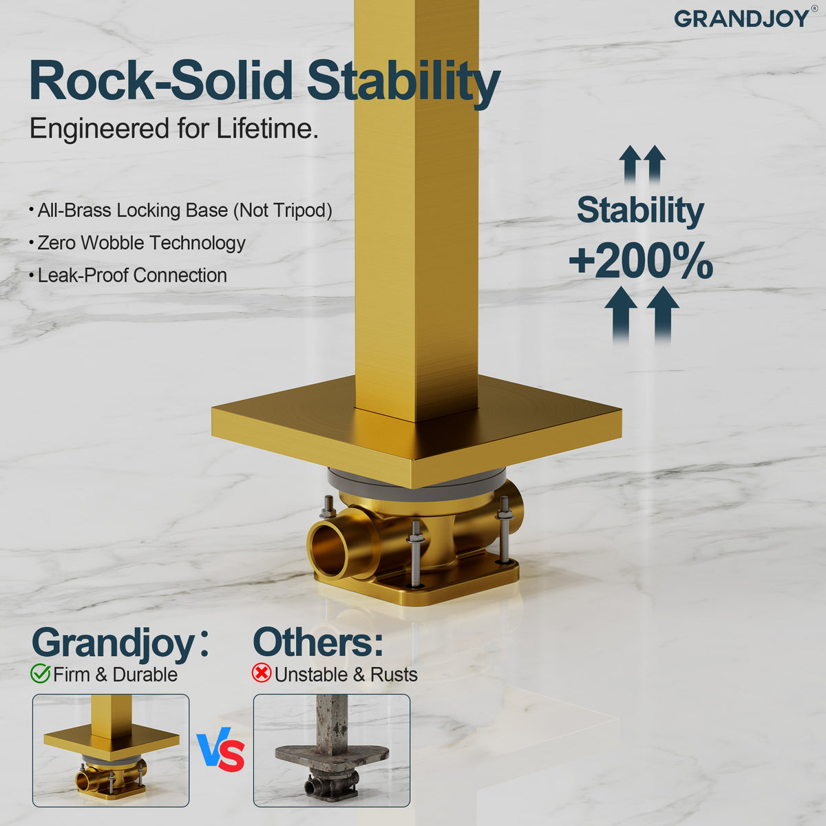 Square Floor-Mounted Bathtub Faucet with Hand Shower and Swivel Spout