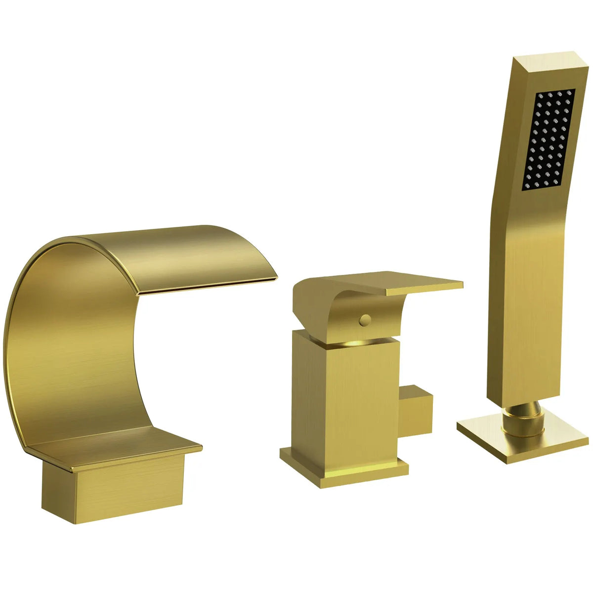 Deck-Mounted Waterfall Bathtub Faucet with Single Handle and Hand Shower