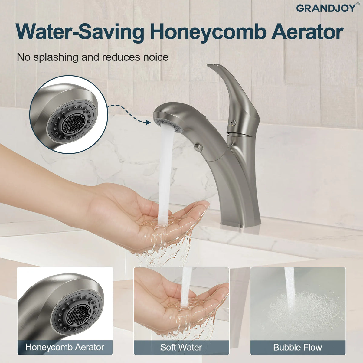Single-Handle Pull-Out Bathroom Sink Faucet With Dual Spray Modes And Pop-Up Drain