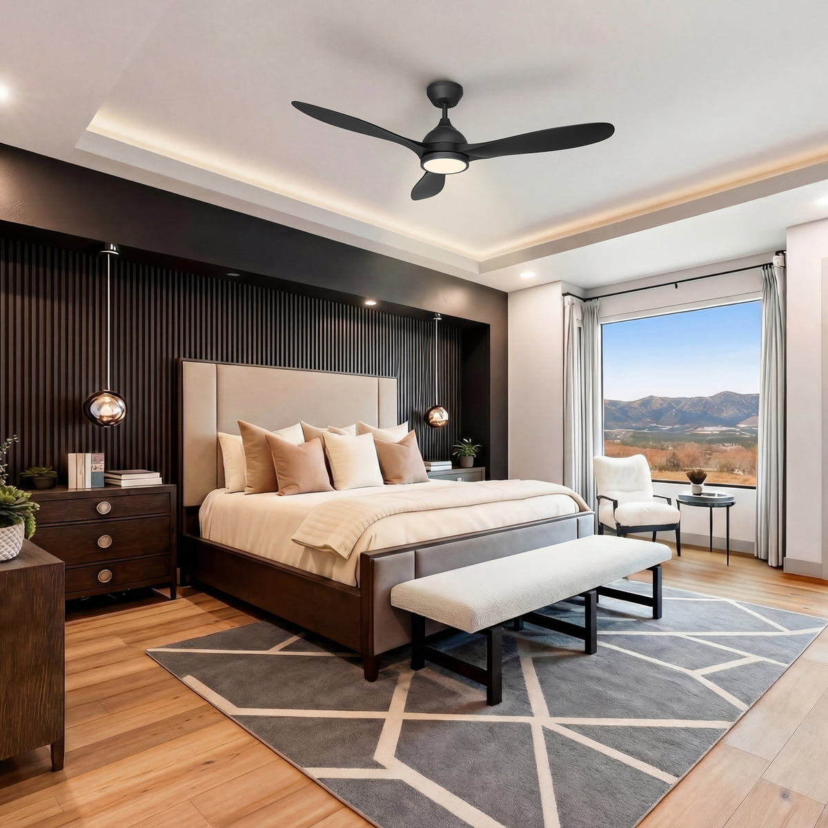 52-Inch Downrod Mount 3-Blade Ceiling Fan with Light and Remote Control