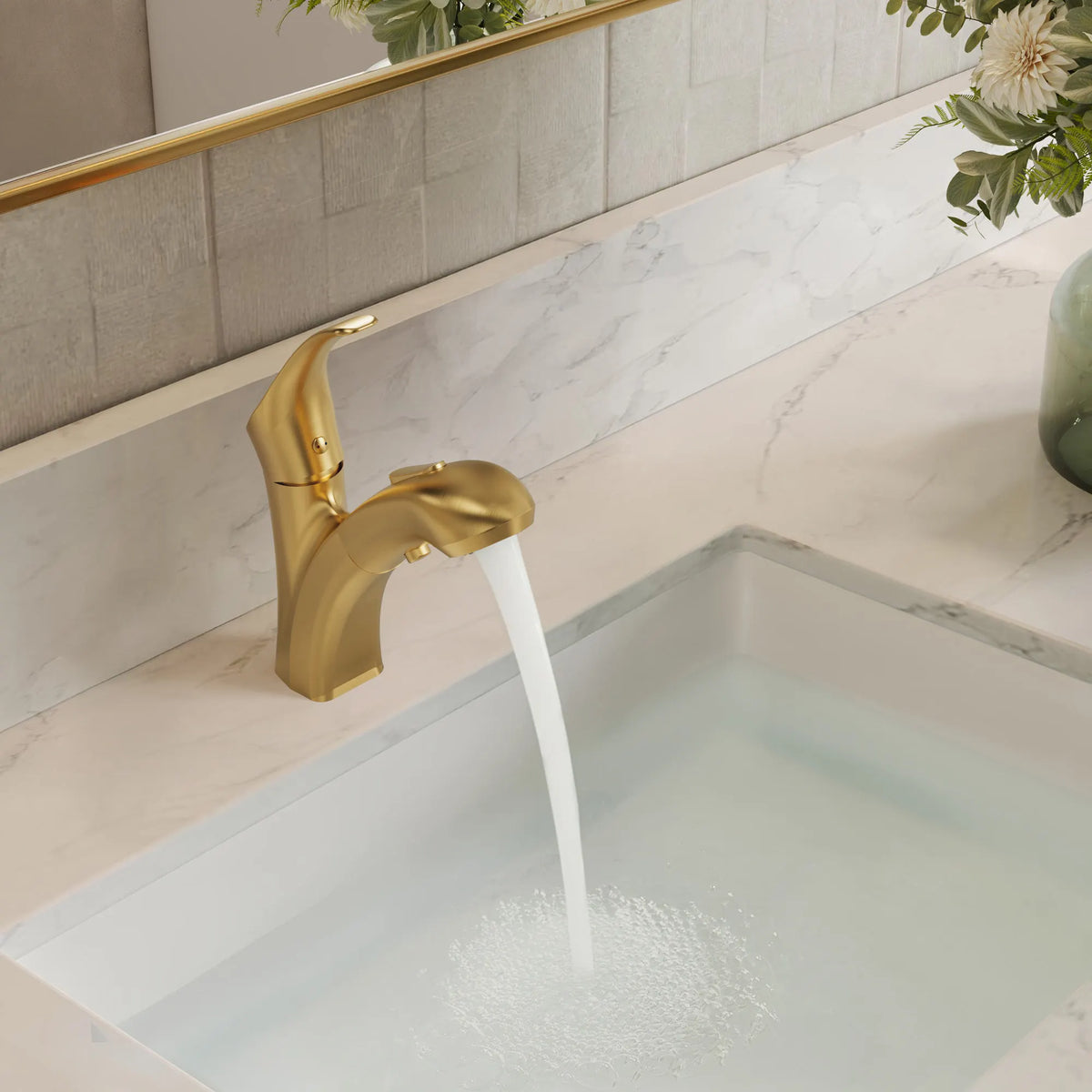 Single-Handle Pull-Out Bathroom Sink Faucet With Dual Spray Modes And Pop-Up Drain