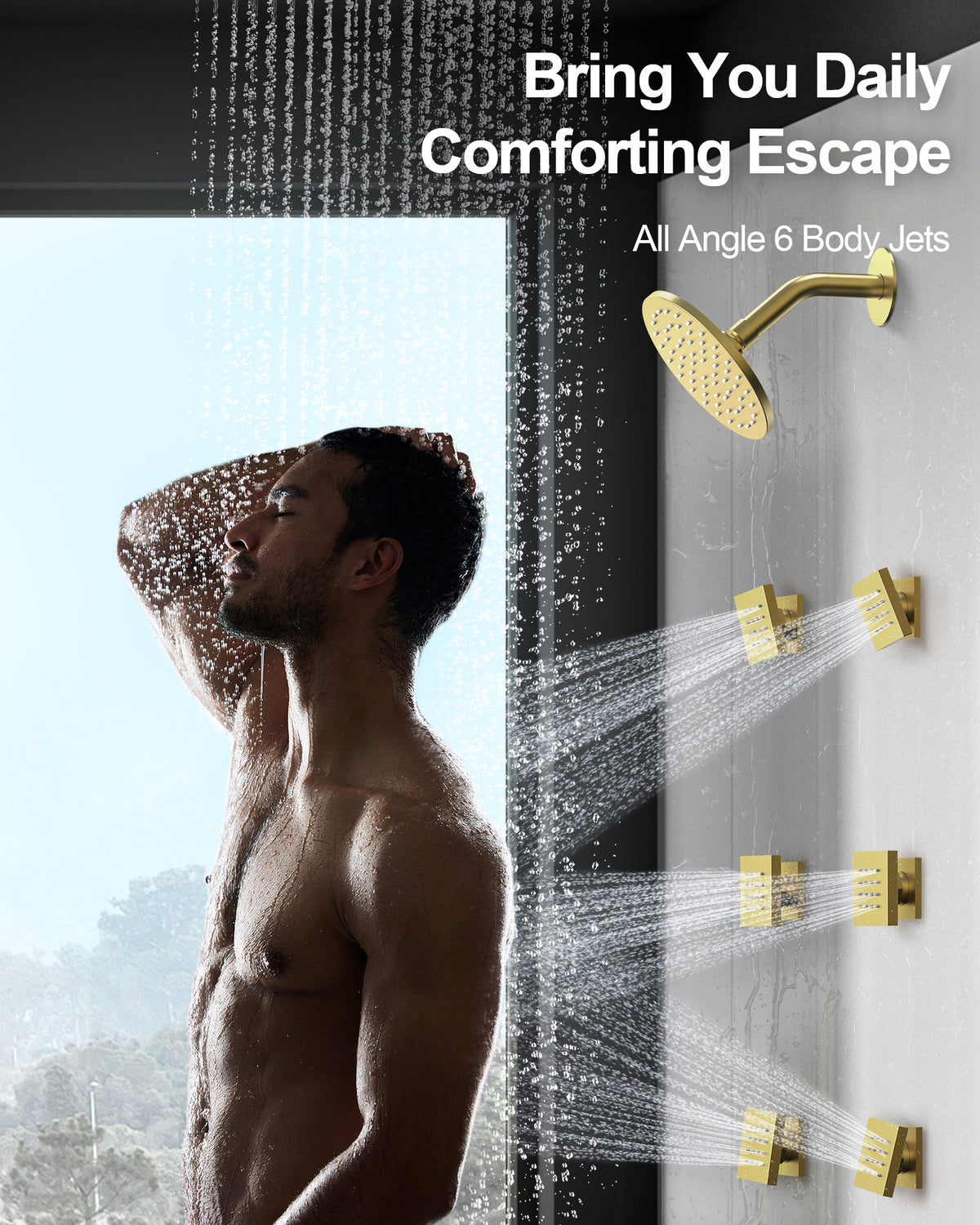 Wall-Mounted Thermostatic Dual Shower System with Six Body Jets