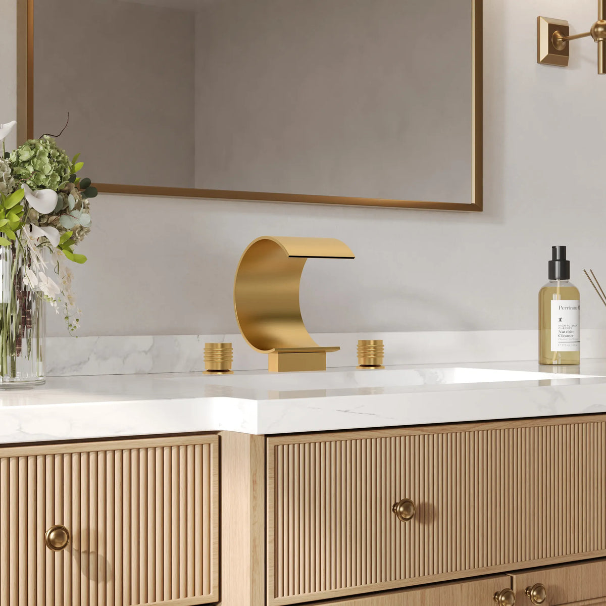 Two-Handle Waterfall Widespread Bathroom Sink Faucet With Pop-Up Drain