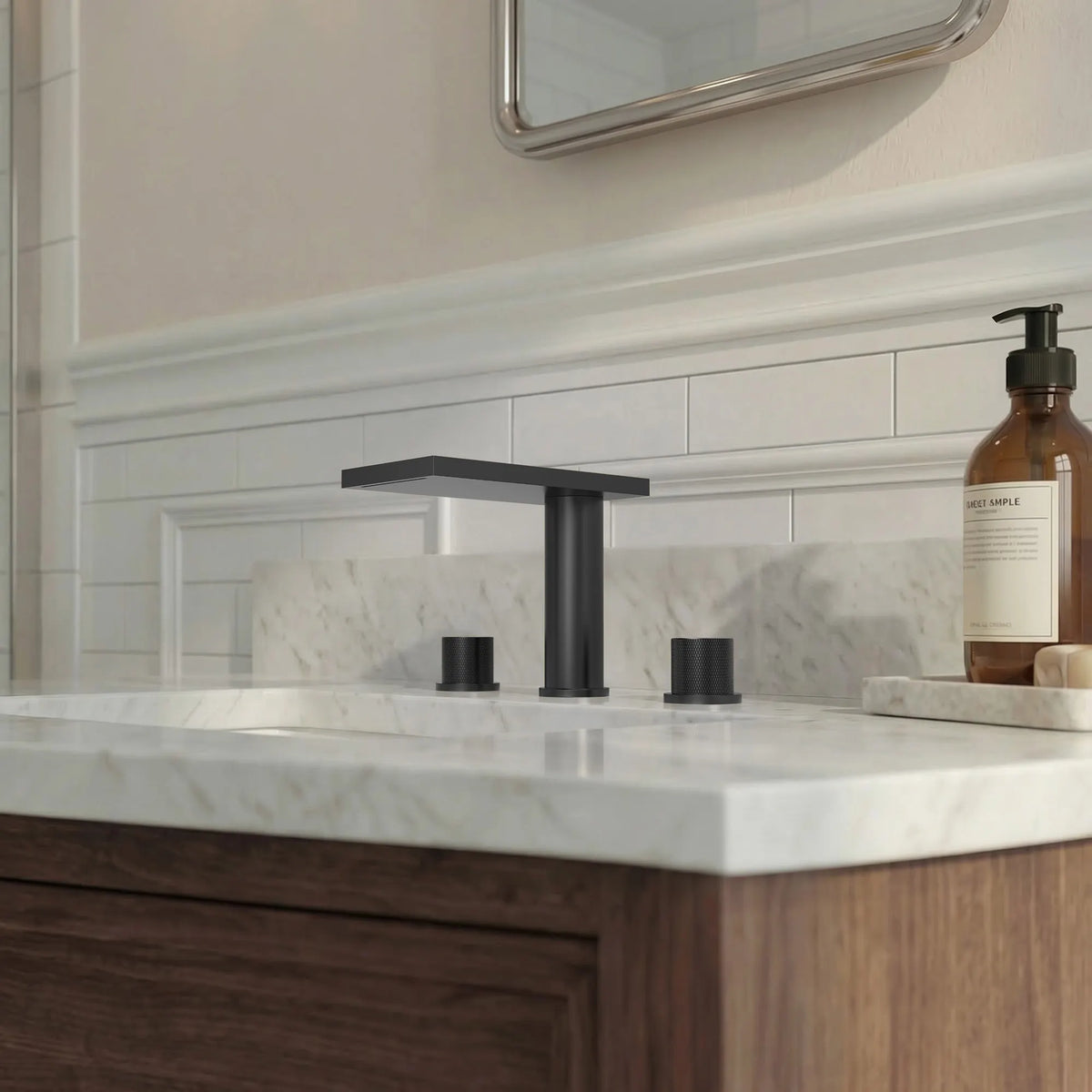 Two-Handle Mid Arc Widespread Bathroom Sink Faucet With Pop-Up Drain