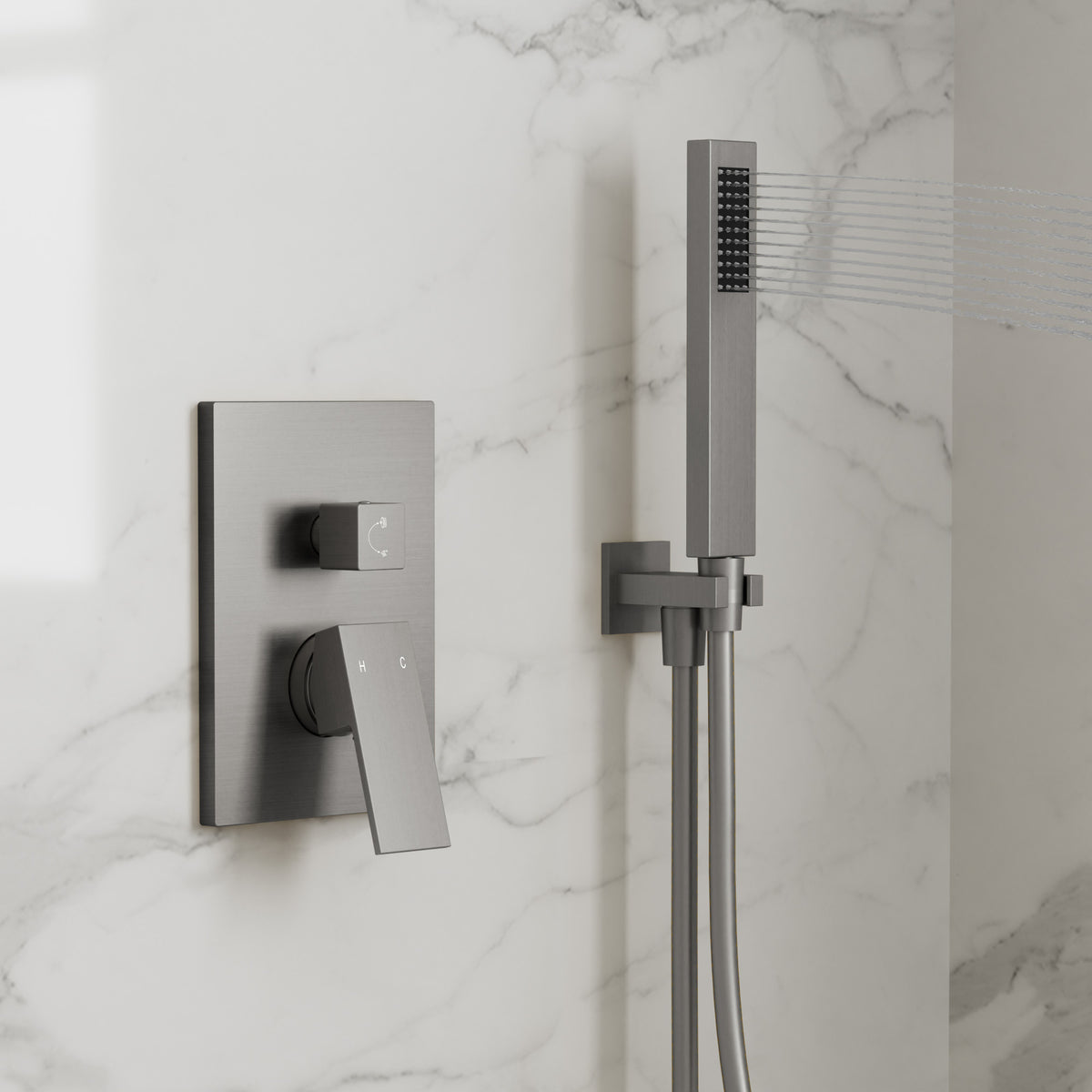 Square Wall-Mounted Shower System with Adjustable Handheld Spray