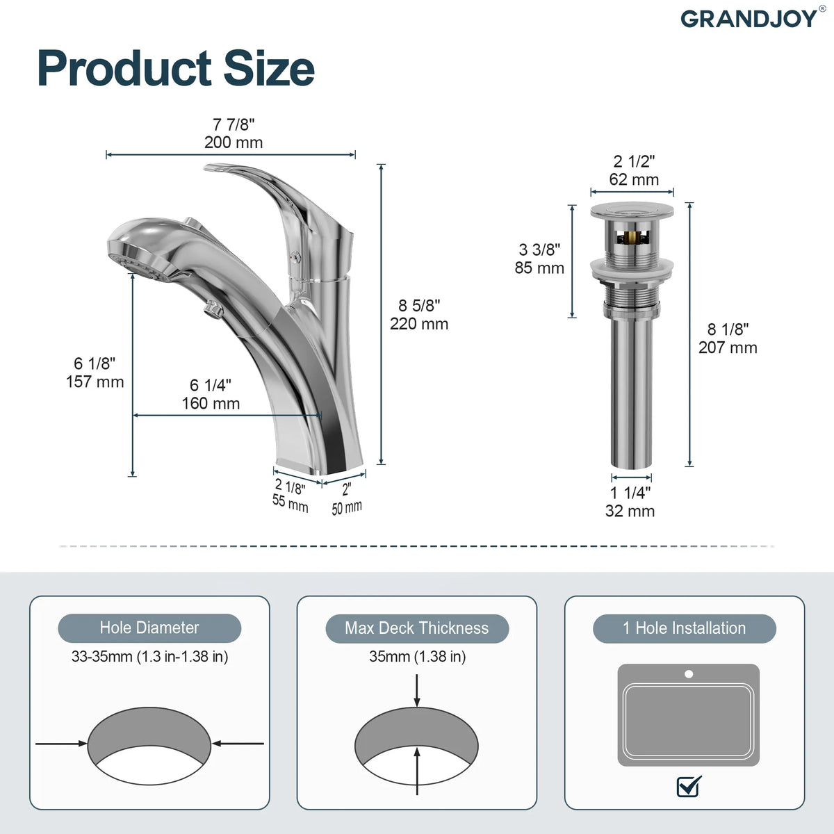 Single-Handle Pull-Out Bathroom Sink Faucet With Dual Spray Modes And Pop-Up Drain
