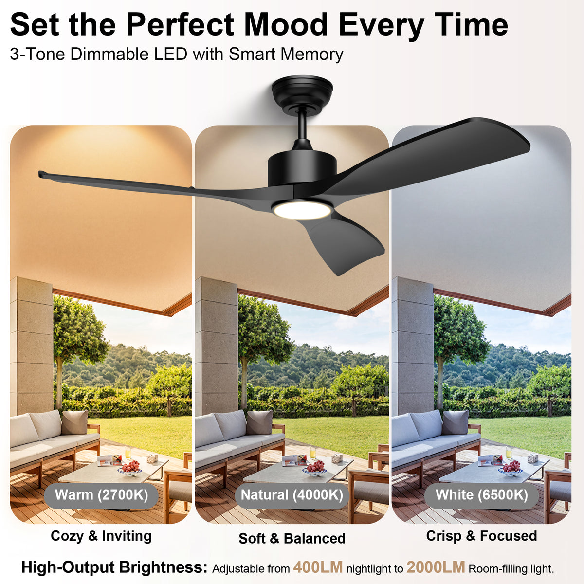 52-Inch Downrod Mount 3-Blade Ceiling Fan with Light and Remote Control