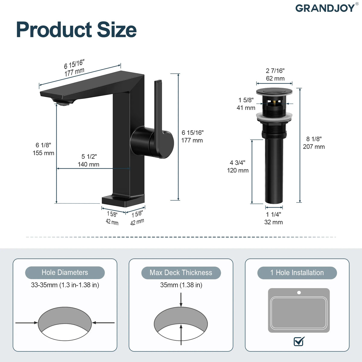 Single-Handle Bathroom Sink Faucet With Pop-Up Drain
