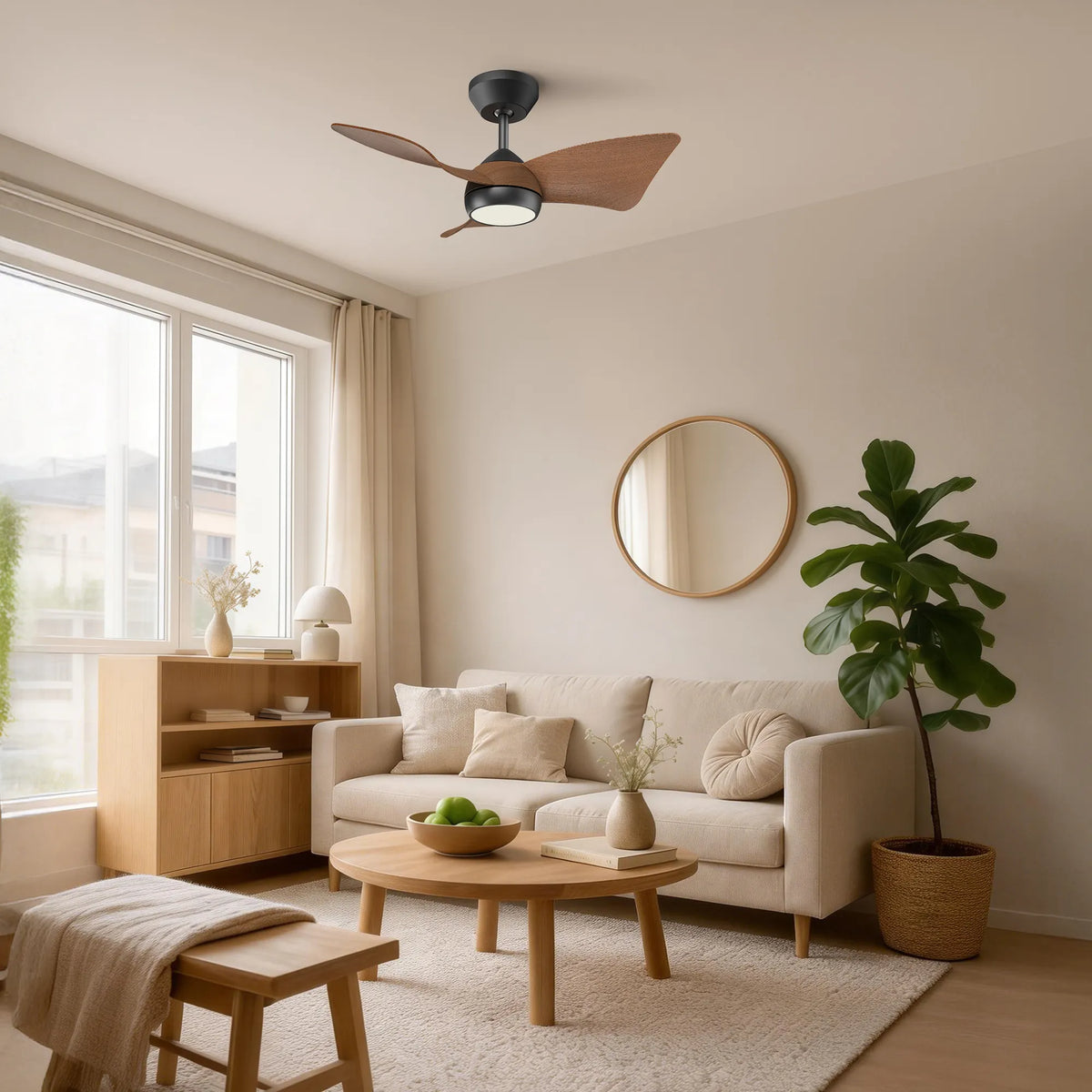 30-Inch Downrod Mount 3-Blade Ceiling Fan with Light and Remote Control