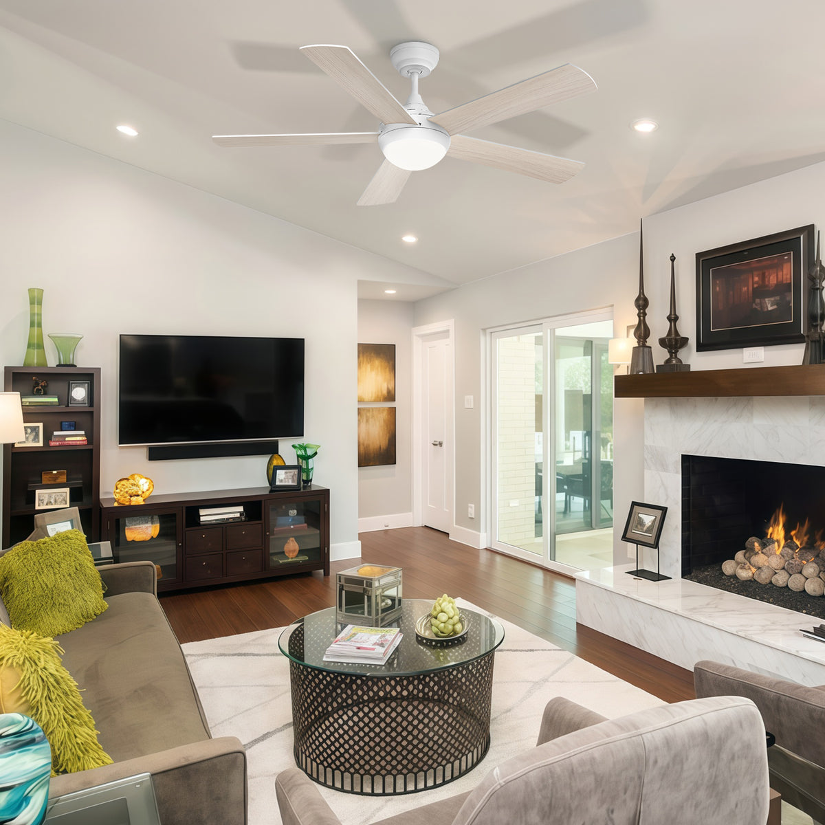 48-Inch Downrod Mount 5-Blade Ceiling Fan with Light and Smart Control
