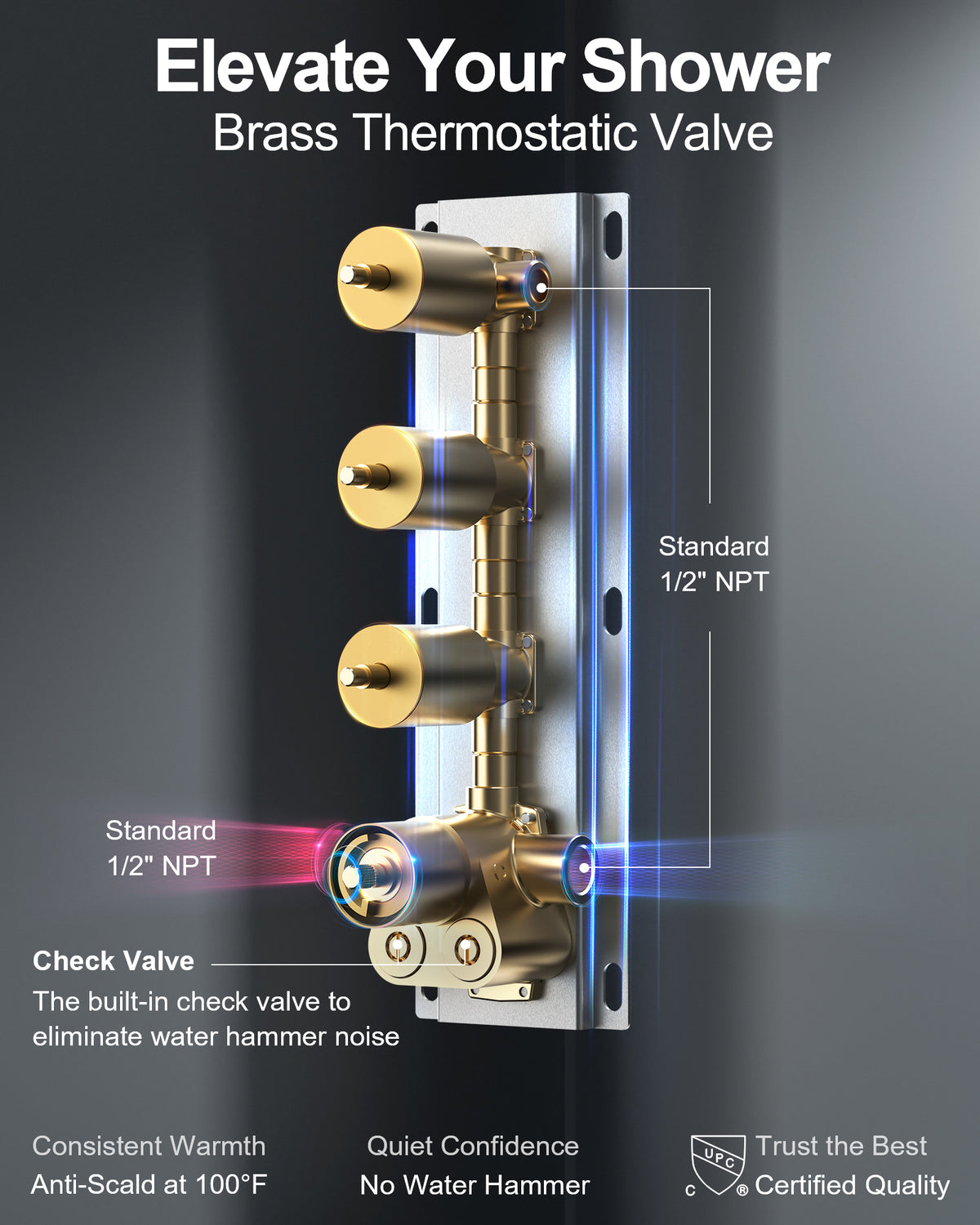 LED Ceiling-Mounted Thermostatic Dual Shower System with Handheld