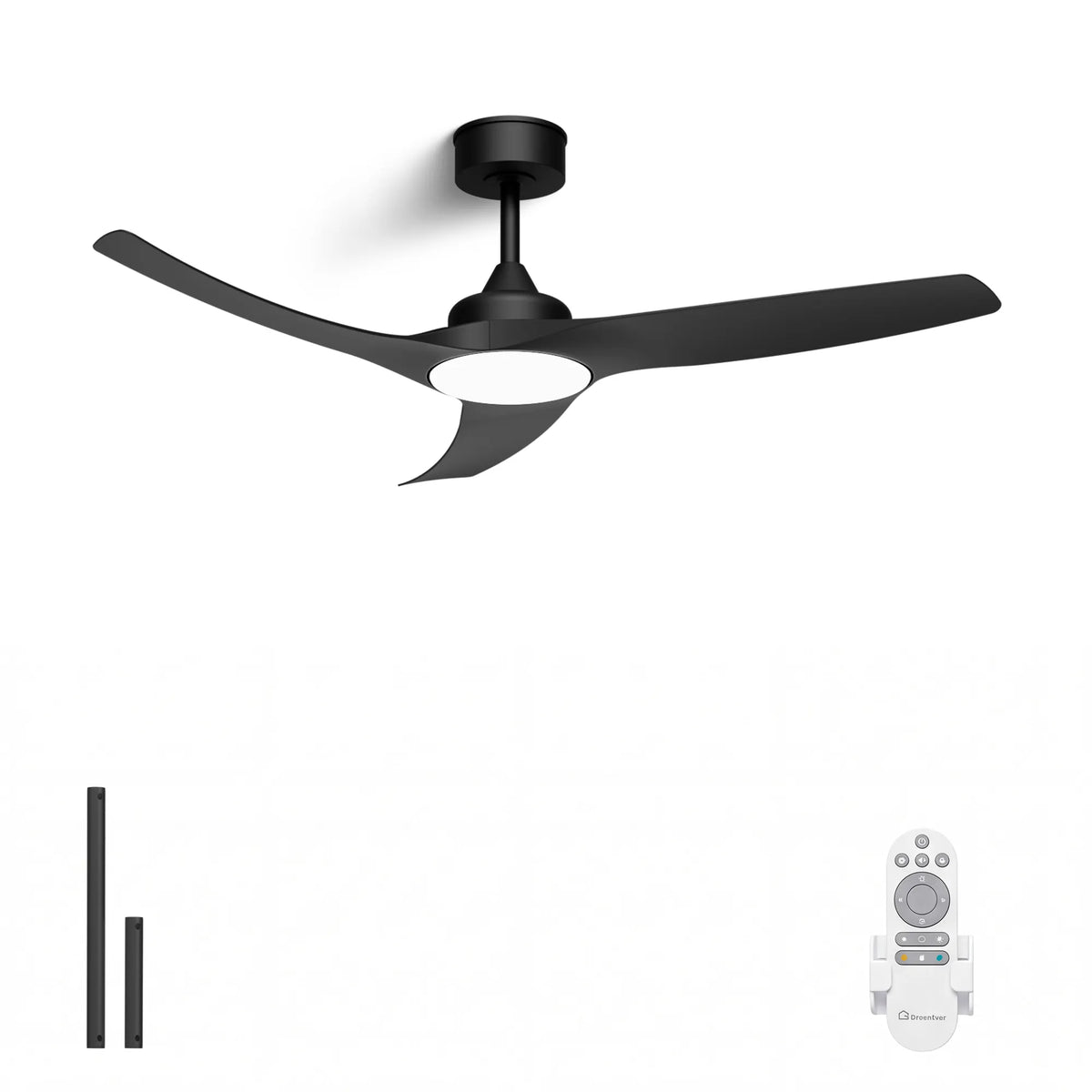 52-Inch Downrod Mount 3-Blade Indoor Outdoor Ceiling Fan with Light and Remote