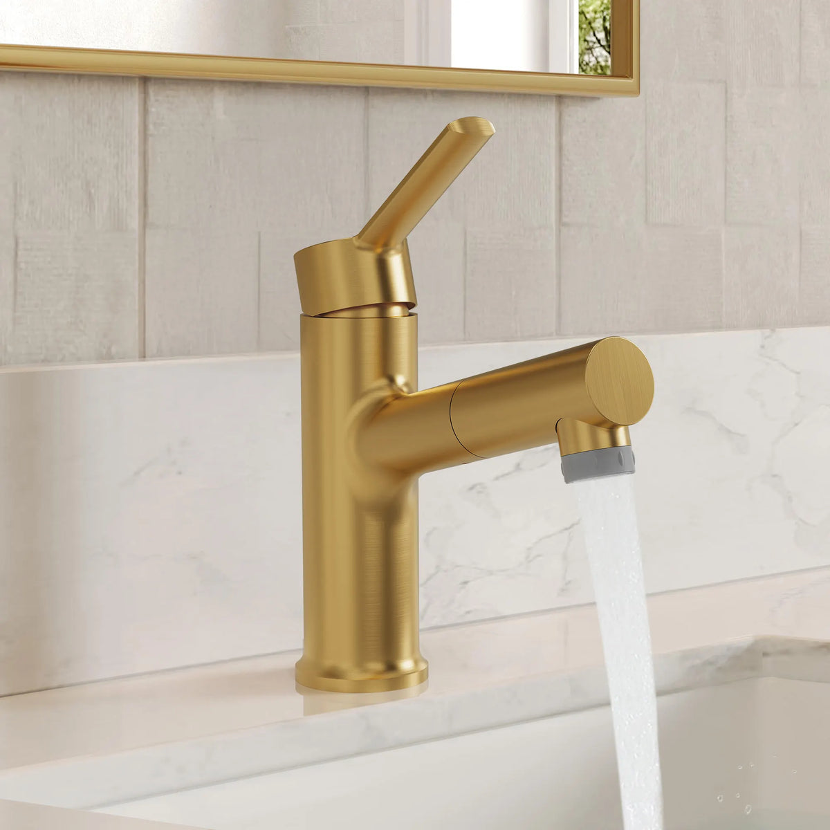 Single-Handle Pull-Out Bathroom Sink Faucet With Dual Spray Modes And Pop-Up Drain