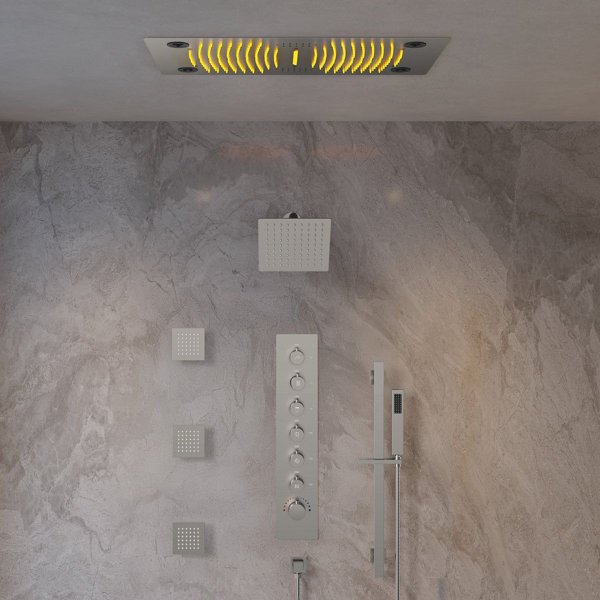 LED Bluetooth Dual-Head Ceiling-Mounted Shower System with Body Jets