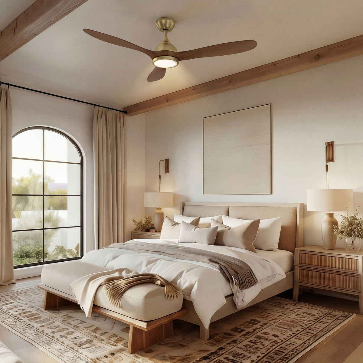 52-Inch Downrod Mount 3-Blade Ceiling Fan with Light and Remote Control