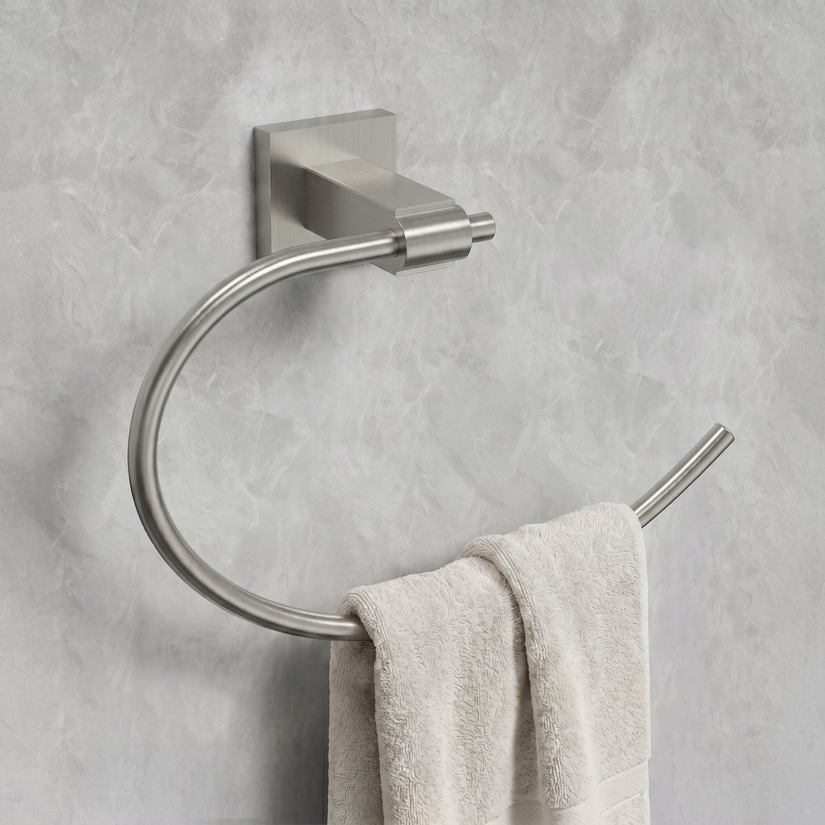 Square Wall-Mounted Swing-Arm Towel Ring with 180-Degree Pivot