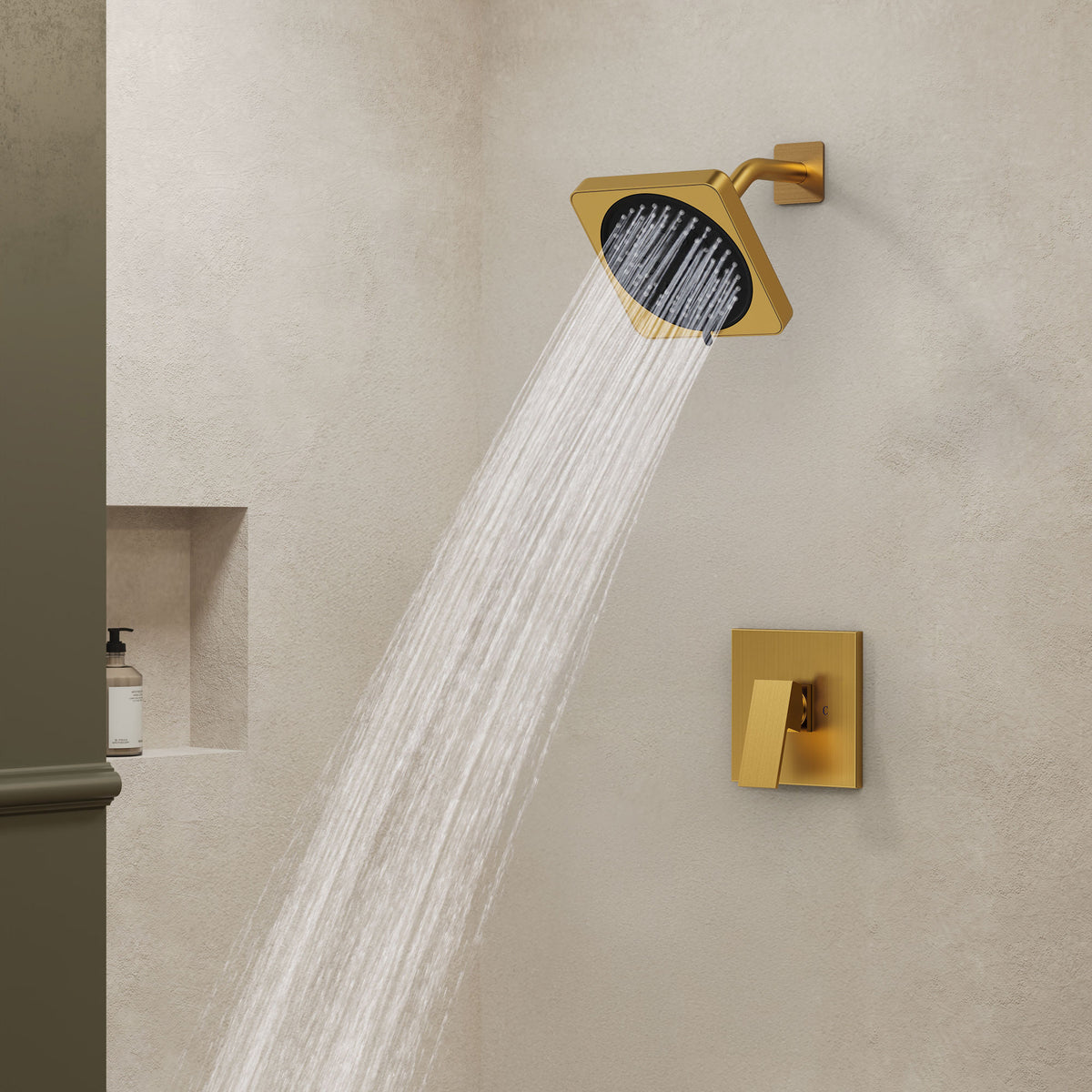 Square Wall-Mounted Pressure-Balanced Shower System with Seven Spray Modes
