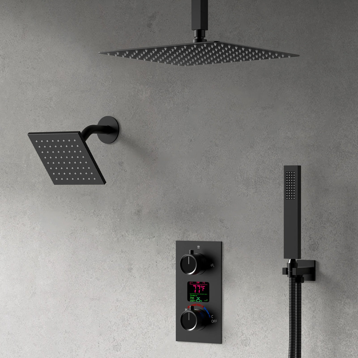 Ceiling-Mounted Dual Shower System with Adjustable Handheld Spray