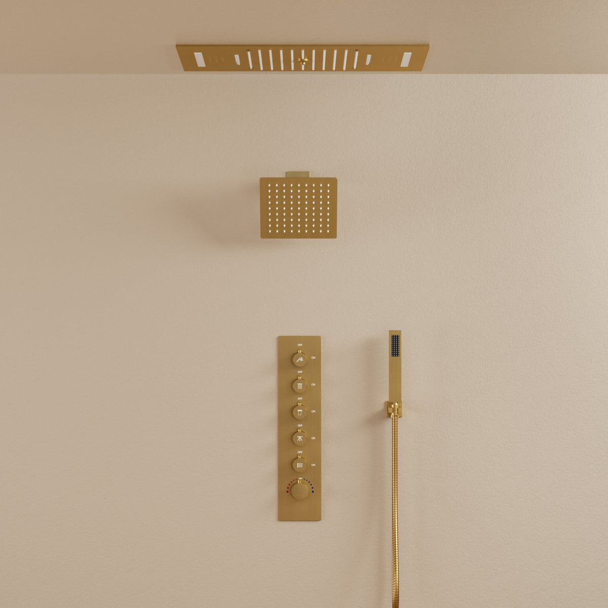 LED Bluetooth Ceiling-Mounted Thermostatic Shower System with Dual Heads