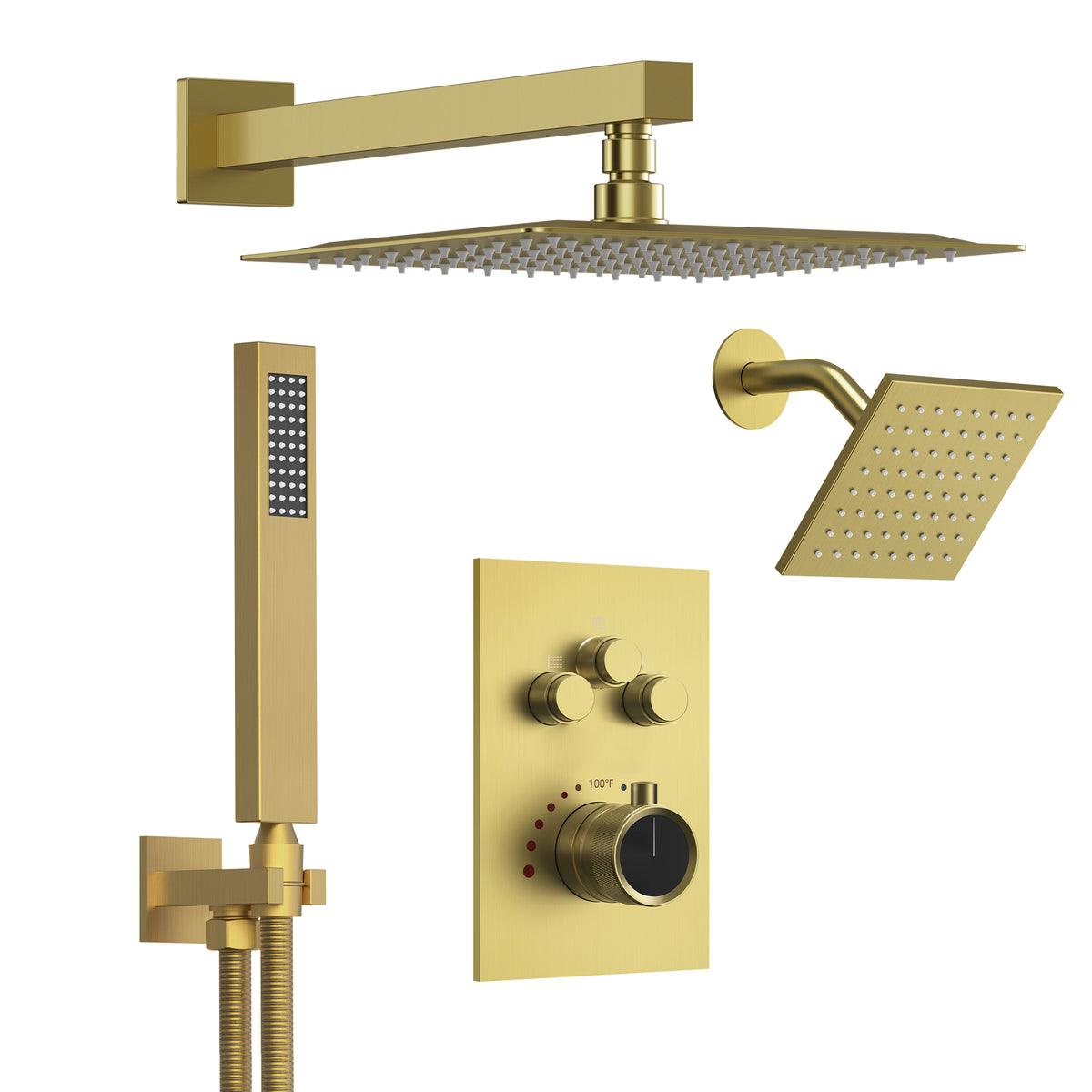Wall-Mounted Thermostatic Dual Shower System with Handheld Spray