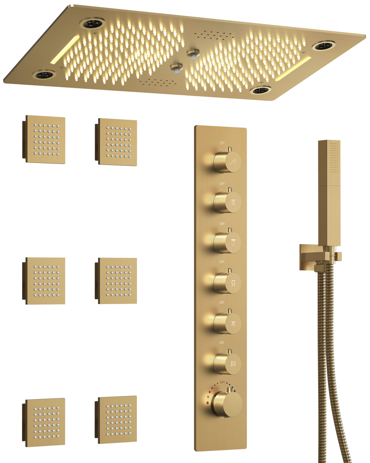 LED Music Ceiling-Mounted Thermostatic Shower System with Body Jets