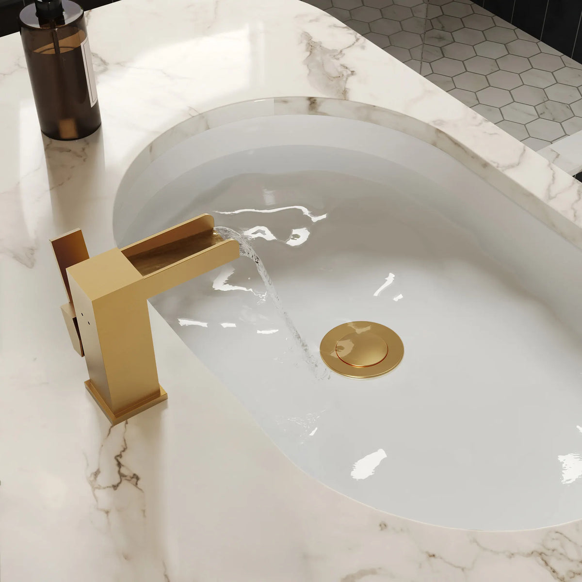 Single-Handle LED Waterfall Bathroom Sink Faucet With Pop-Up Drain