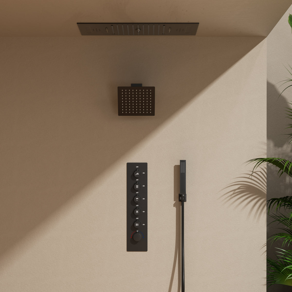LED Bluetooth Ceiling-Mounted Thermostatic Shower System with Dual Heads