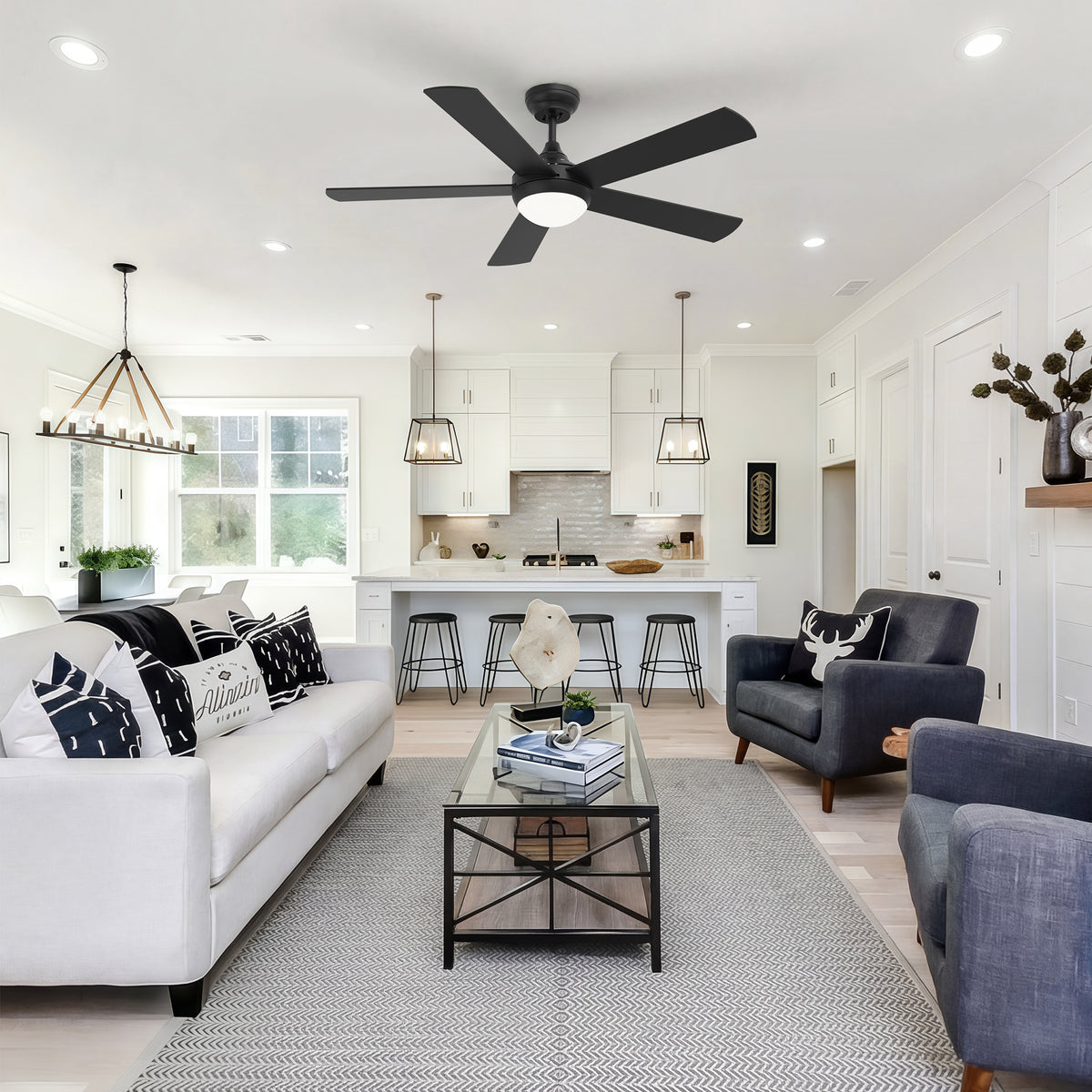 48-Inch Downrod Mount 5-Blade Ceiling Fan with Light and Smart Control