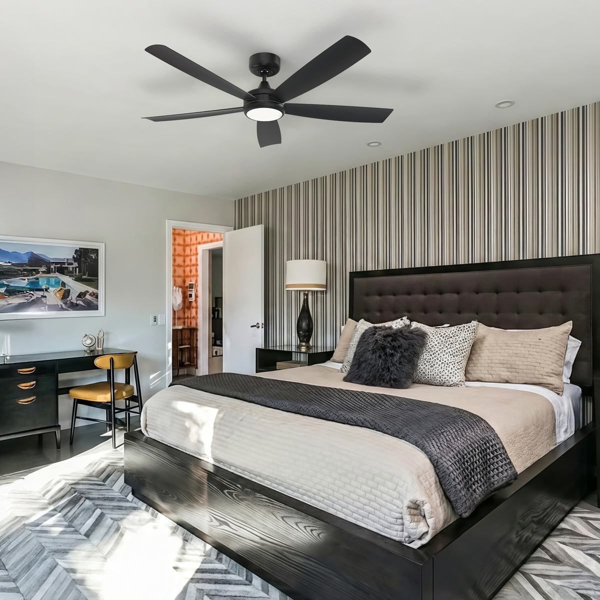 52-Inch Flush Mount 5-Blade Ceiling Fan with Light and Smart Control