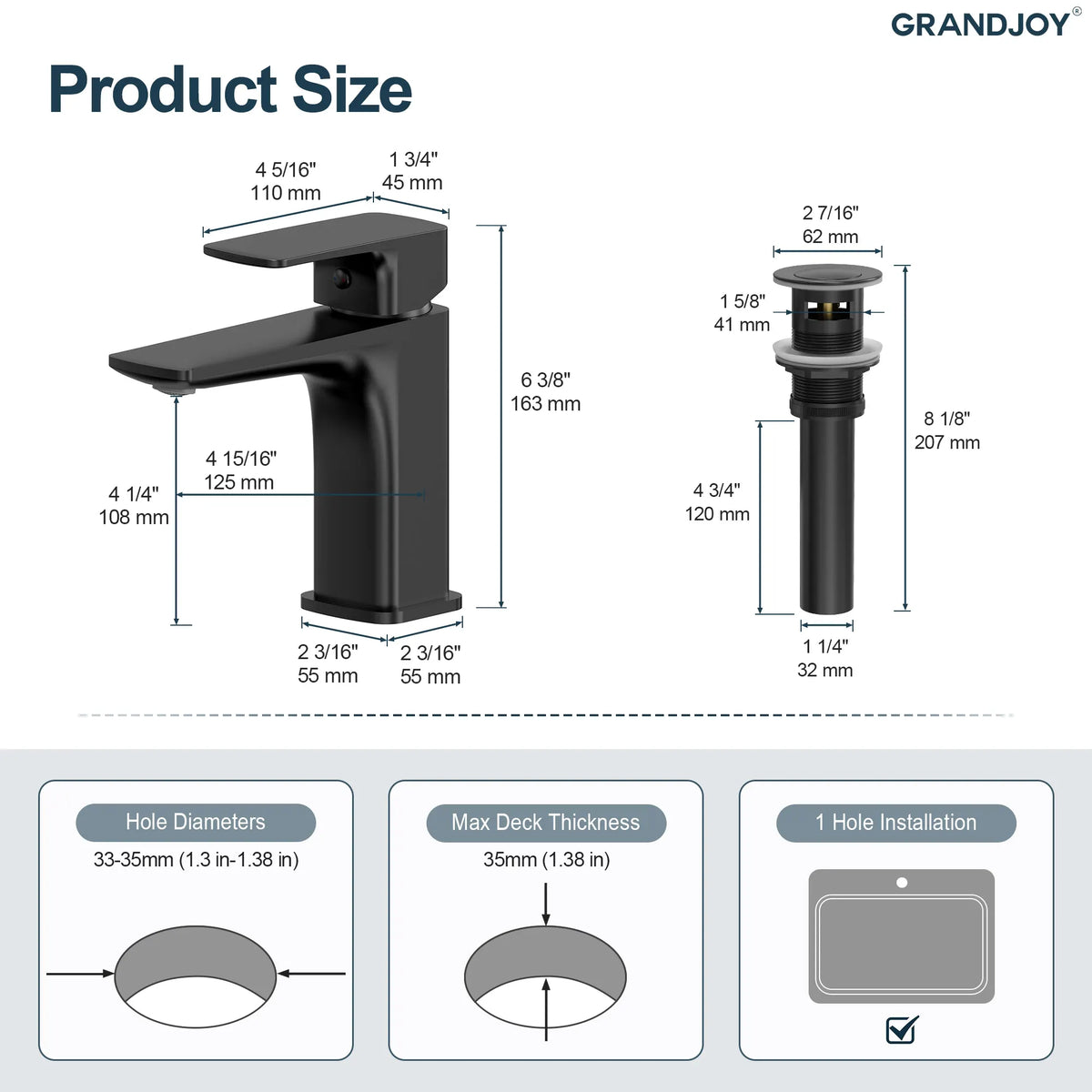 Single-Handle Bathroom Sink Faucet With Pop-Up Drain