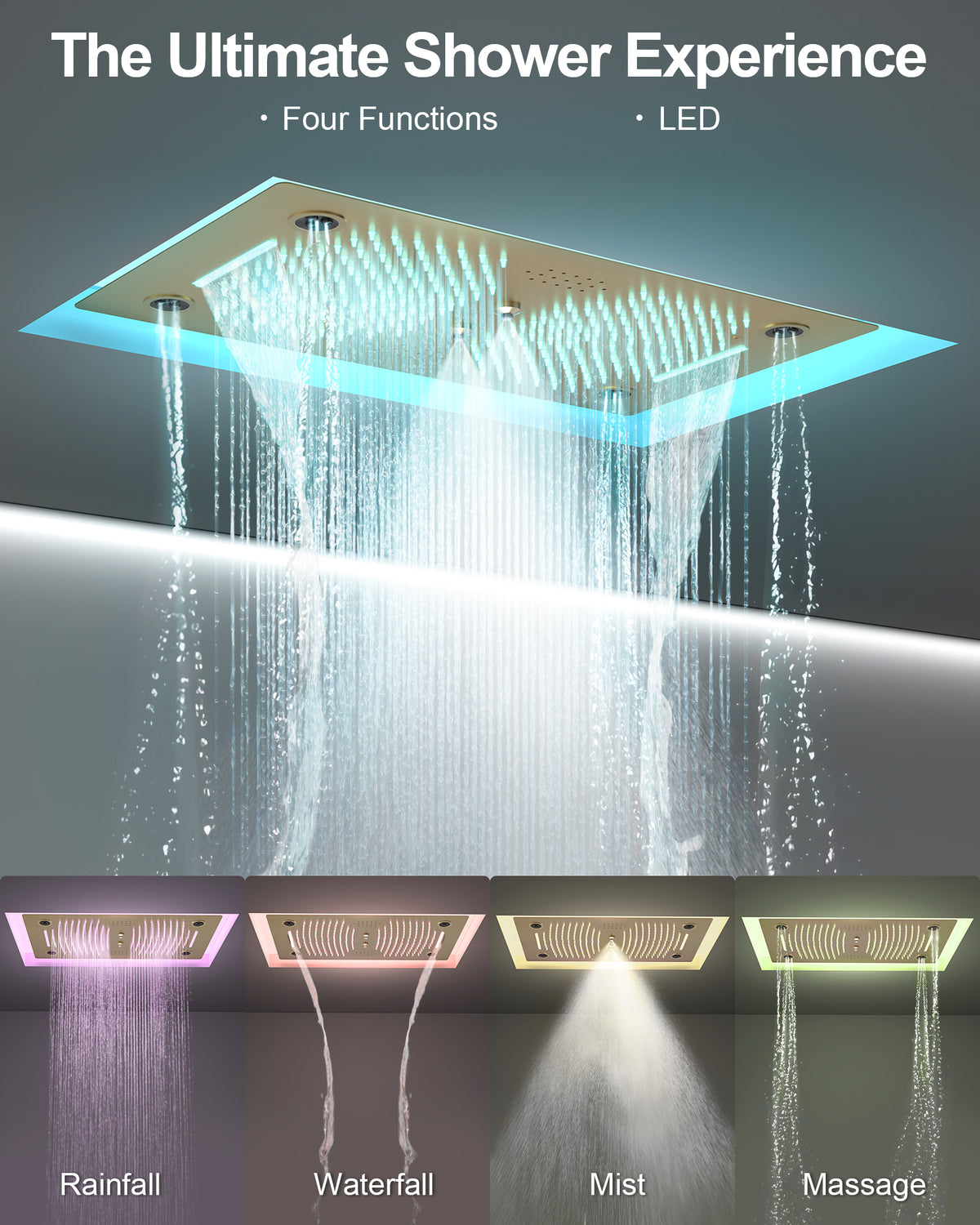 LED Music Ceiling-Mounted Thermostatic Shower System with Body Jets
