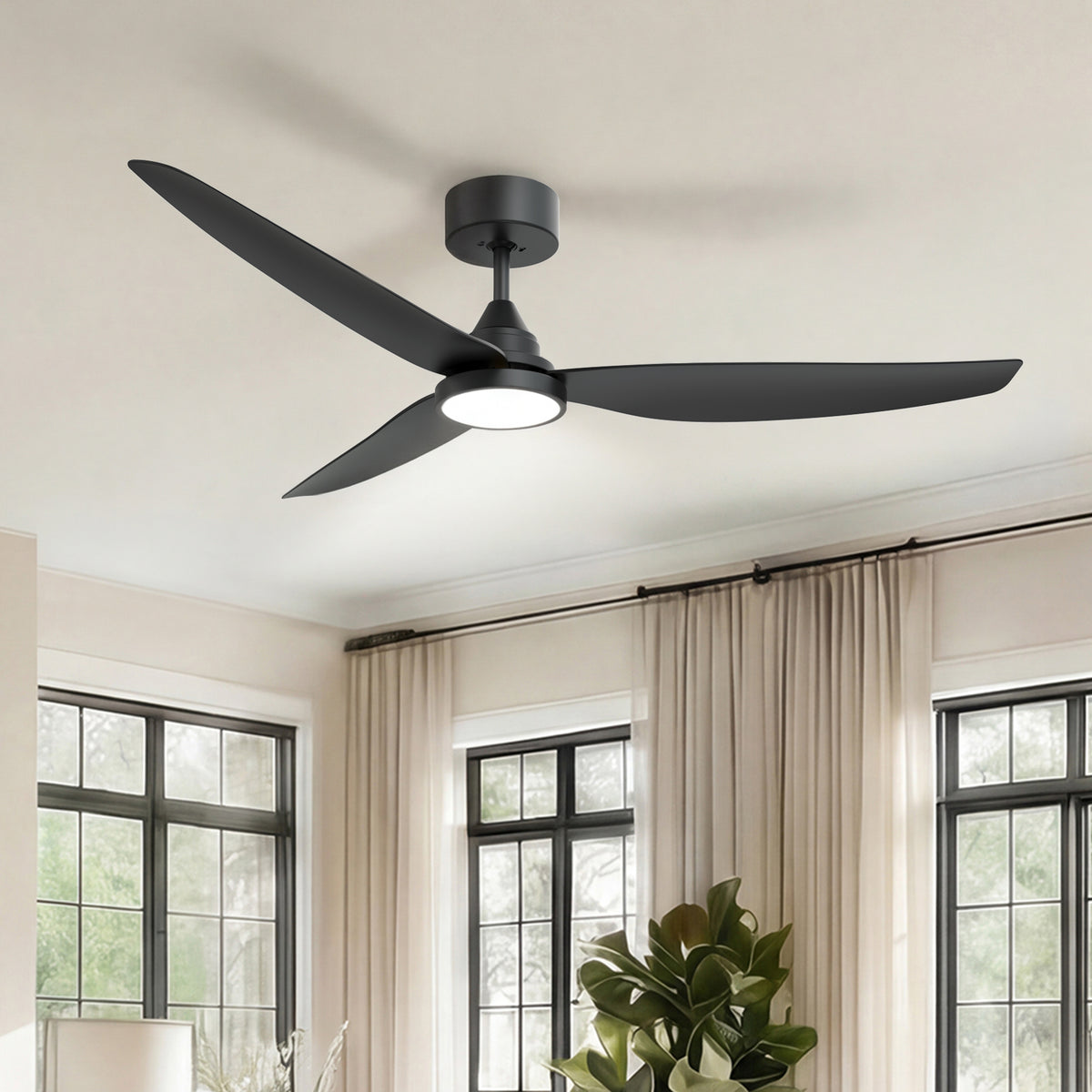54-Inch Downrod Mount 3-Blade Ceiling Fan with Light and Remote Control