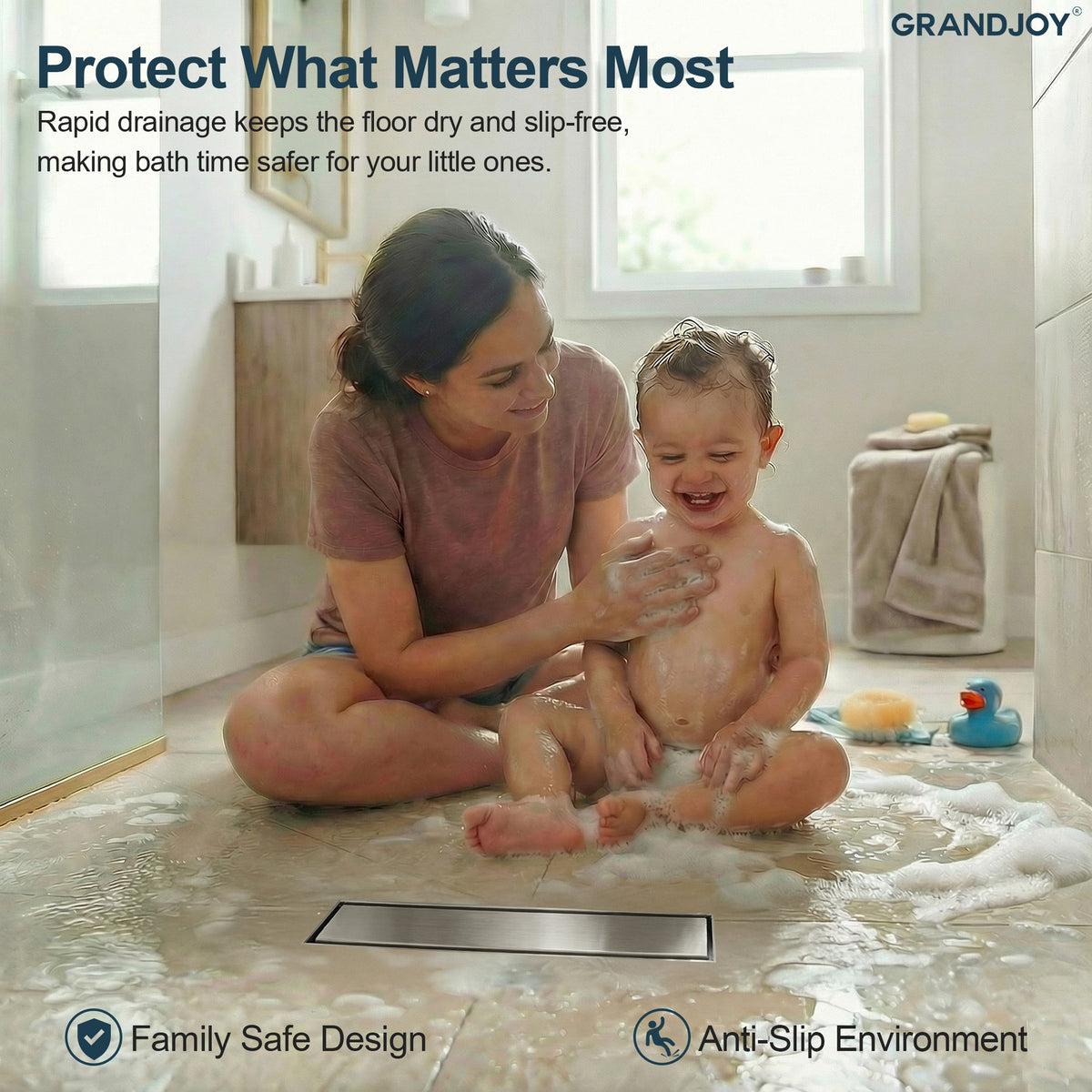 12-Inch Reversible Linear Shower Drain with Anti-Odor Core
